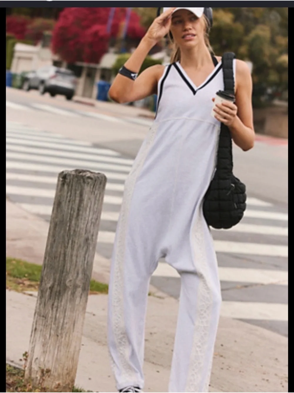 FP Movement by Free People White V-Neck Relaxed Jumpsuit
